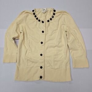 Vintage Milly of New York Women's Cream Cardigan Sweater Beads Button Size‎ L